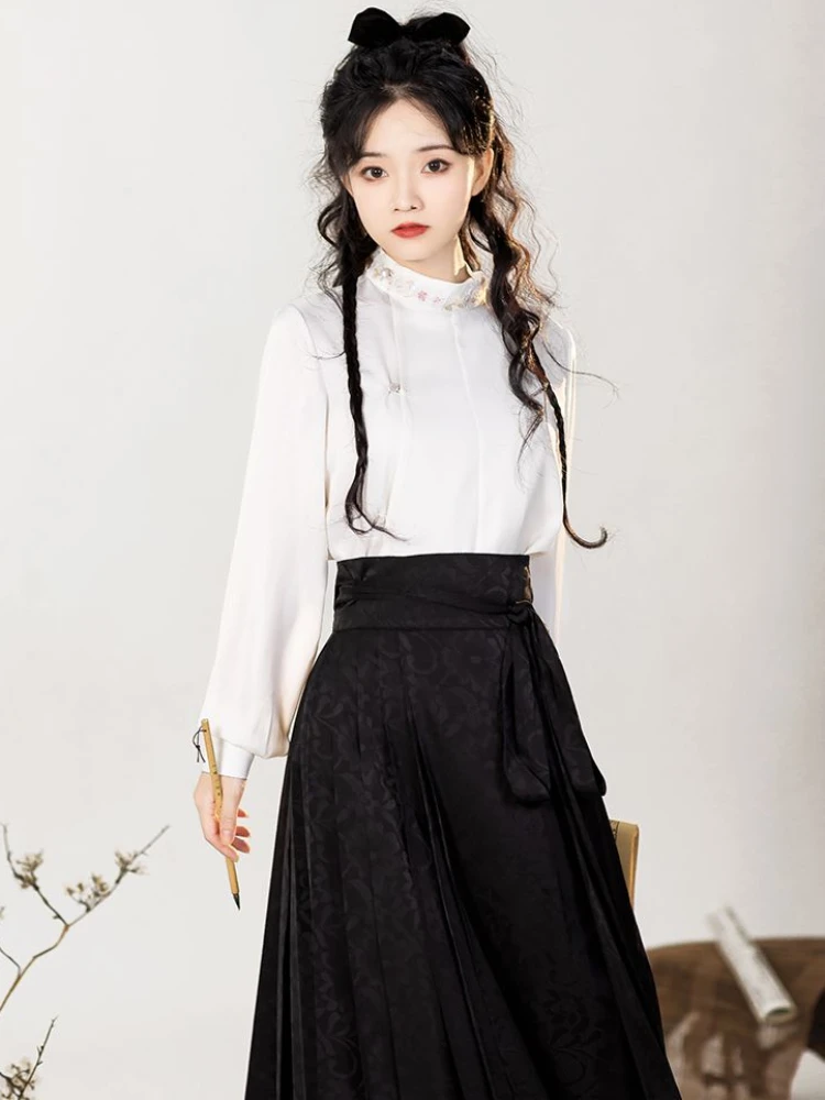 Black Long Skirts Women Spring Summer Chic Retro All-match Basic High Waisted Street Vintage Clothes Chinese Style Faldas Largas