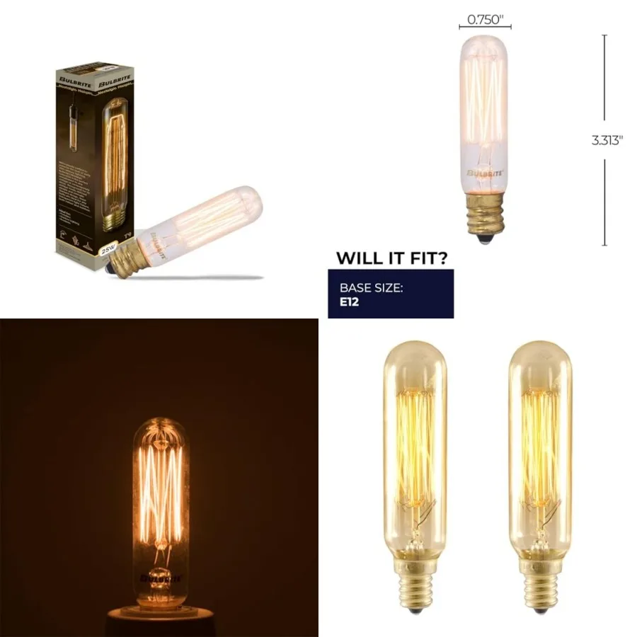

NOS25T6/SQ/E12 25-Watt Nostalgic Edison T6 Tube, Vintage Thread Filament, Candelabra Base, Antique
