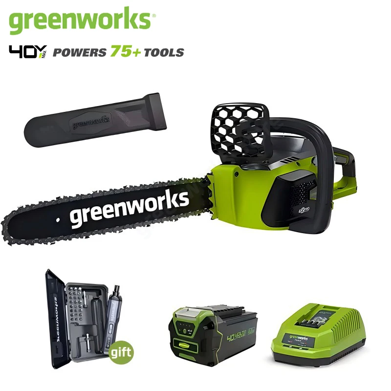 Greenworks 40V ChainSaw Brushless Motor 12M/S with Original 16Inch Chainbar and Oregon Sawchain with 4ah Battery and Charger