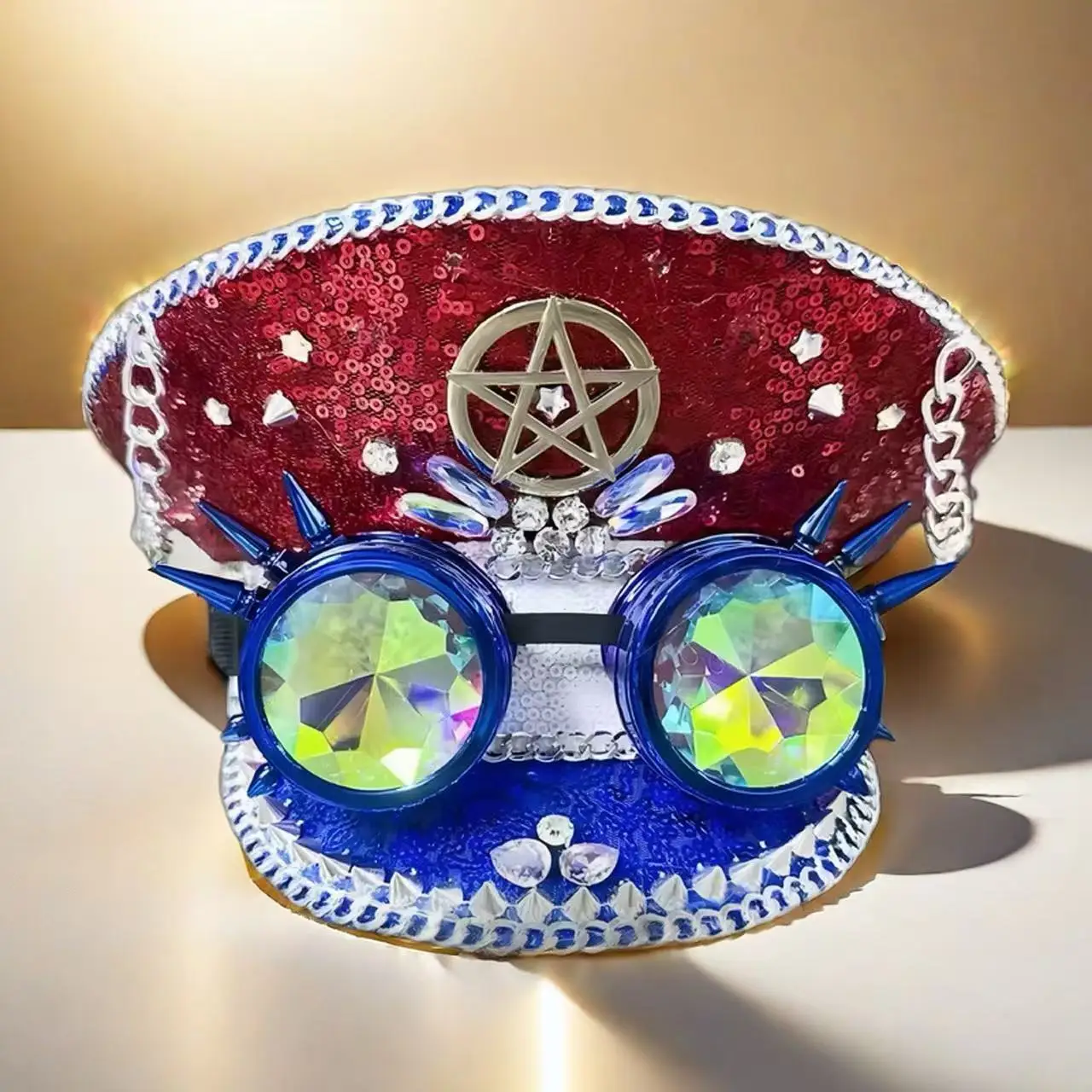 スチームパンク キャプテンハット ラインストーン付きゴーグル付き バーニングマンフェスティバル用 女性用、ミリタリーアクセサリー＆男性用キャップ