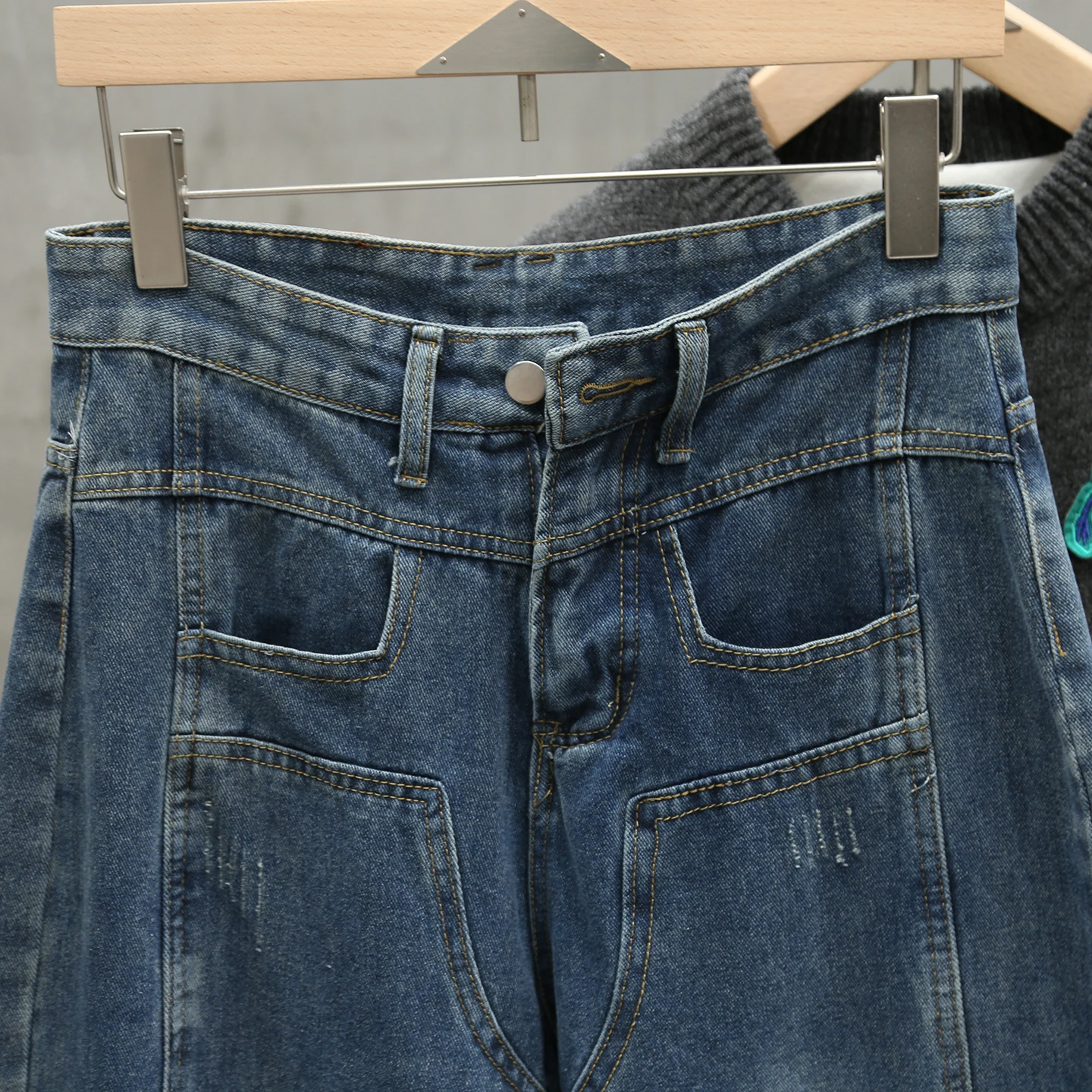 ربيع الخريف الرجال الربط الجينز الأمريكية الرجعية الأزرق غسلها الدنيم السراويل عارضة أزياء شارع العليا فضفاض الذكور السراويل