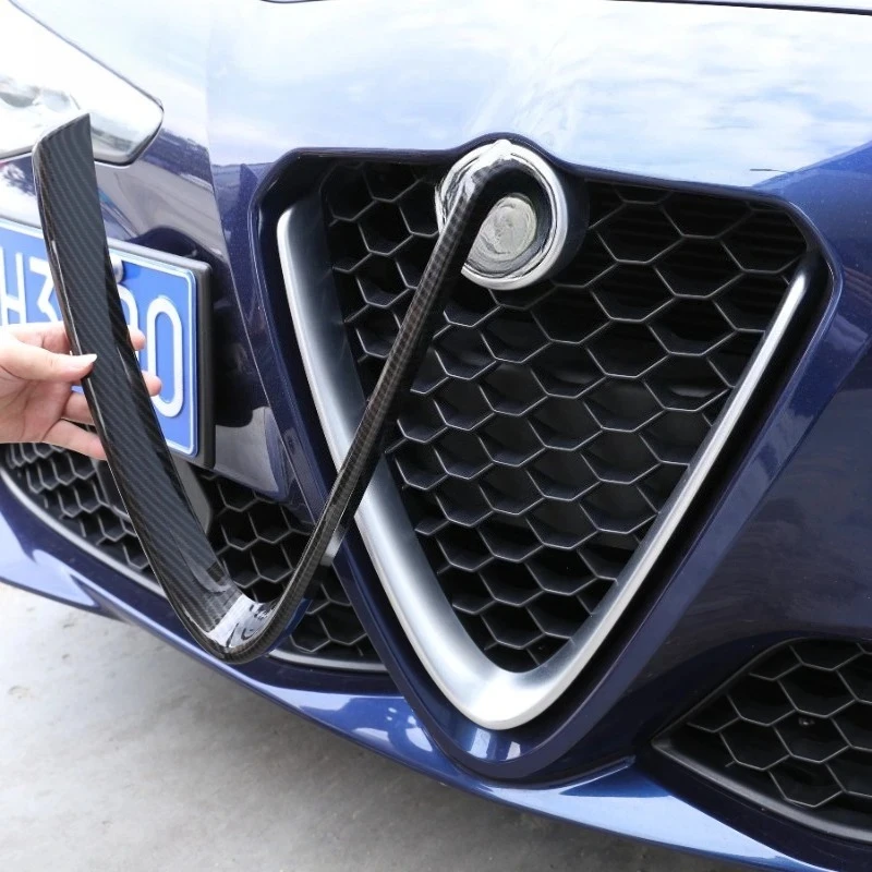 ABS Carbon Fiber/Red/Black For Alfa Romeo Giulia Stelvio 2017 2018 2019 2020 2021 2022Front Grill Decoration Frame Accessories