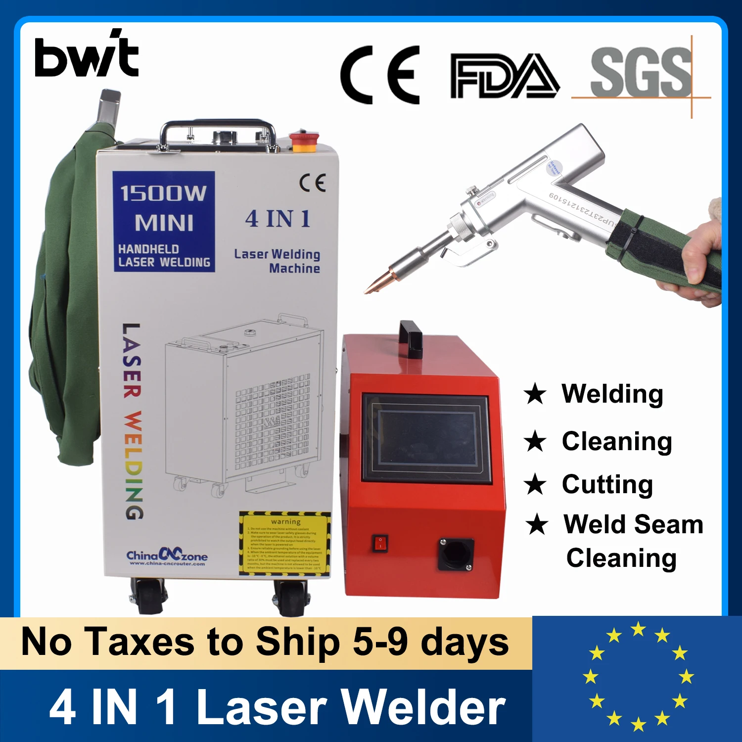 BWT Fiber Laser Welding Machine 1500W Handheld 4 in 1 Welding Cleaning Cutting Soldering Machine Laser Welder for All Metal