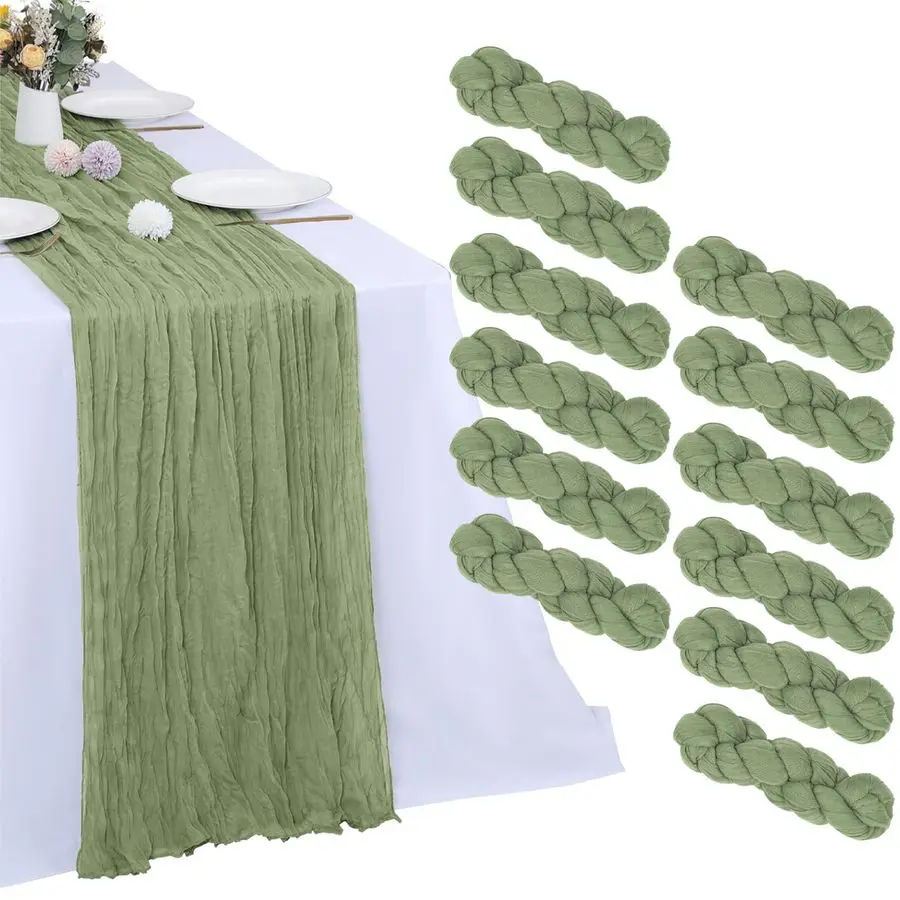 

Набор из 12 скатертей-дорожек из марлевой ткани цвета шалфейной зелени, 10 футов (35 x 120 дюймов), в стиле бохо, рустик, полупрозрачные, для Холи