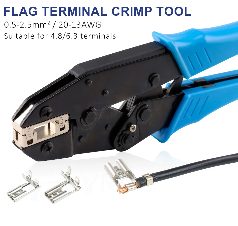 FARBEN HS-056FL für flagge typ buchsen 4,8, 6,3 isolierte terminals 0,5-2.5mm2 20-13AWG crimpen zangen anschlüsse marke werkzeuge – Detail 1