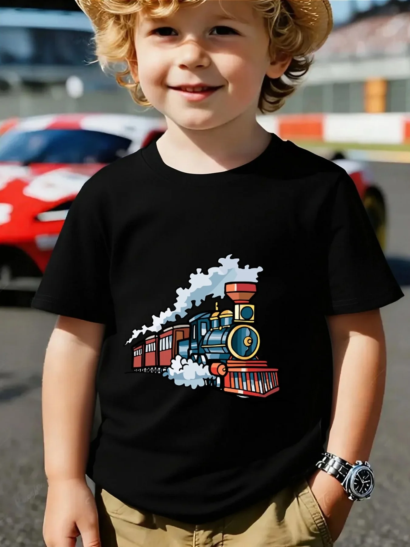 Cute Vintage Steam Locomotive Train Print Family Matching T Shirt Boys Girls Short Sleeve Parent Child Soft Cotton Casual Tops
