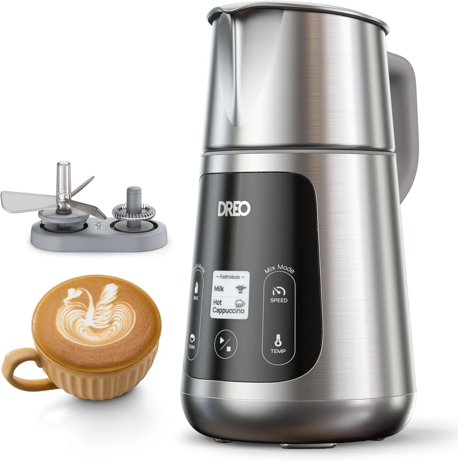 

Upgraded All-in-1 Electric Milk Frother, 15oz/450ml for Latte Art Microfoam, Easy Clean, Dishwasher Safe