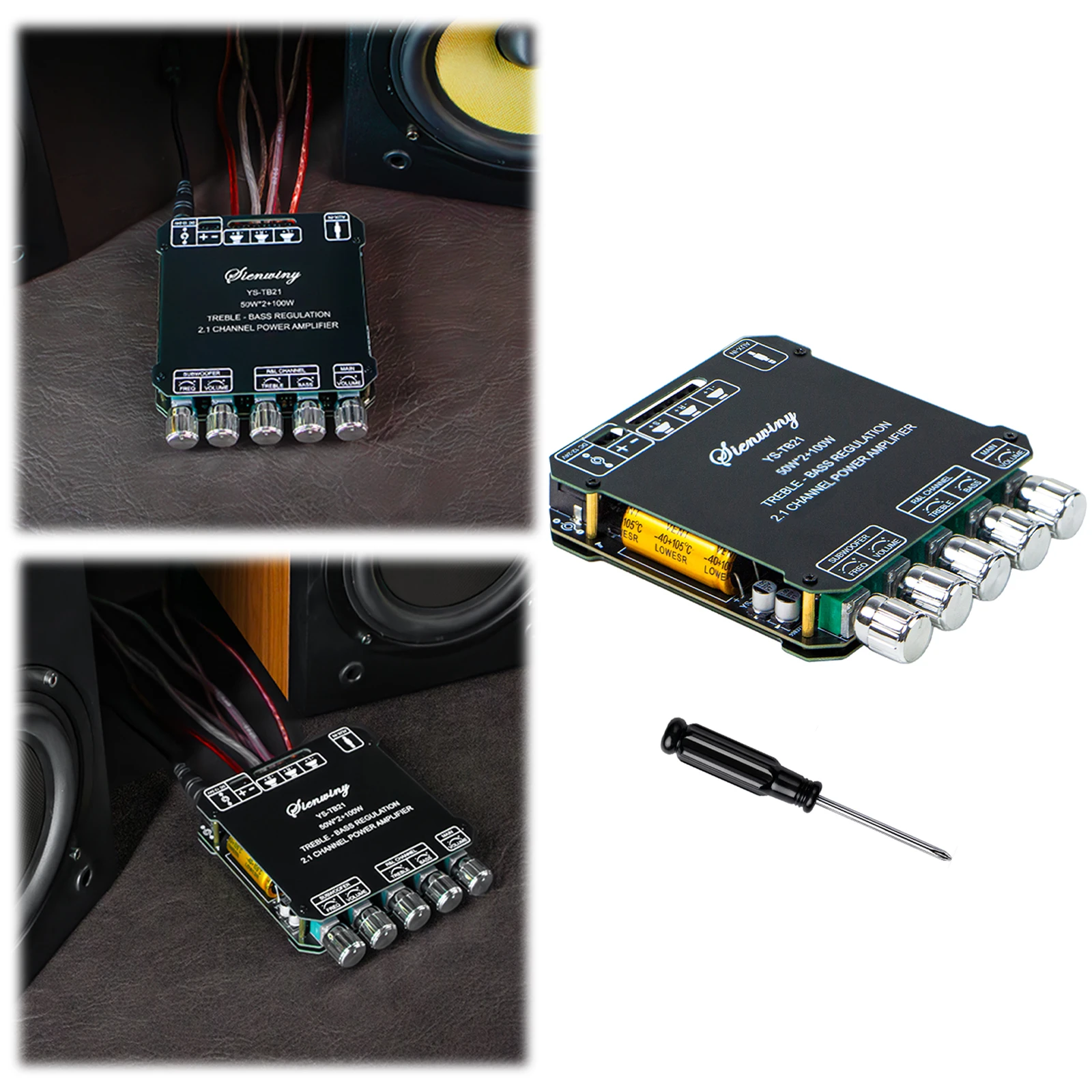 2.1 Channel Amplifier Board 50Wx2+100W BT/AUX Input Stereo Audio Amp Module Treble & Bass Control for Home Theater Speakers
