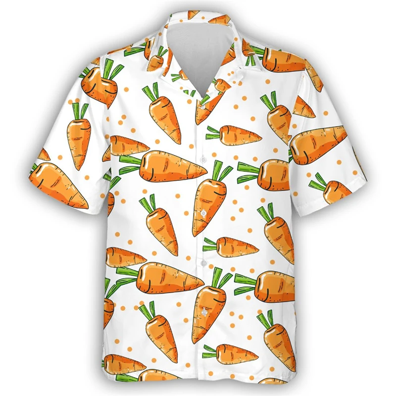 Fruit Vegetable Chili Carrots Graphic Shirts For Men Clothes Vegan Chef Tomatoes Cauliflower Beach Shirt Fashion Male Streetwear