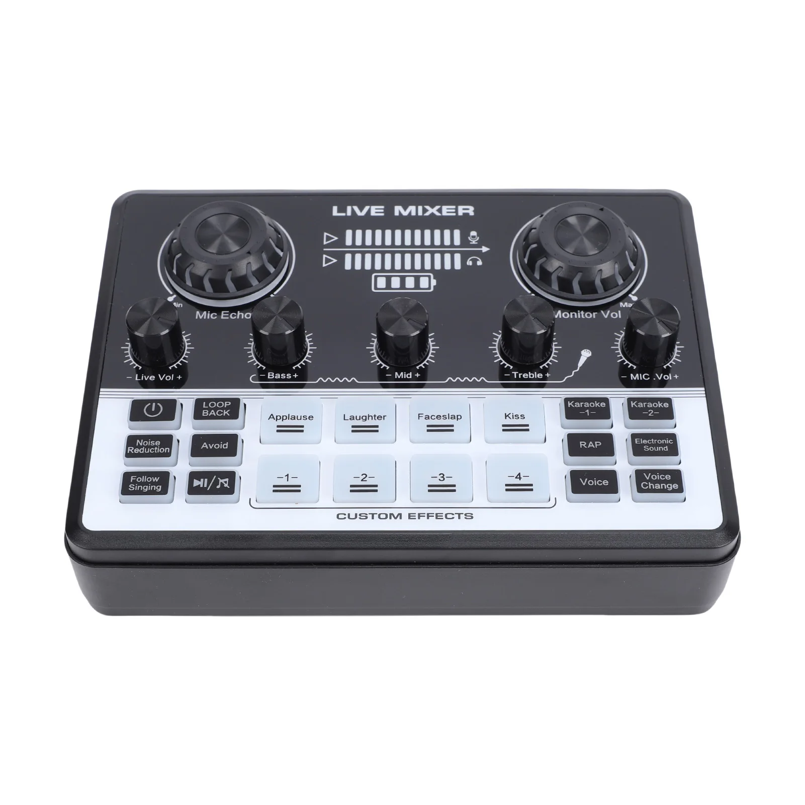 Live Streaming Sound Mixer Sound Card Rechargeable Plug and Play Adjustable Bass Treble Noise Reduction Colorful Indicator Light