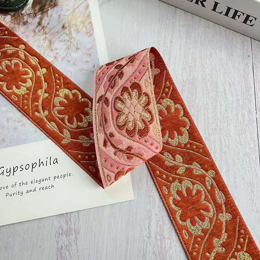 10 Yards/lot Ethnic Style Webbing Woven Jacquard Ribbon Flowers Pattern For Garment Accessories LS-2208 Width 4.5-5.5 CM