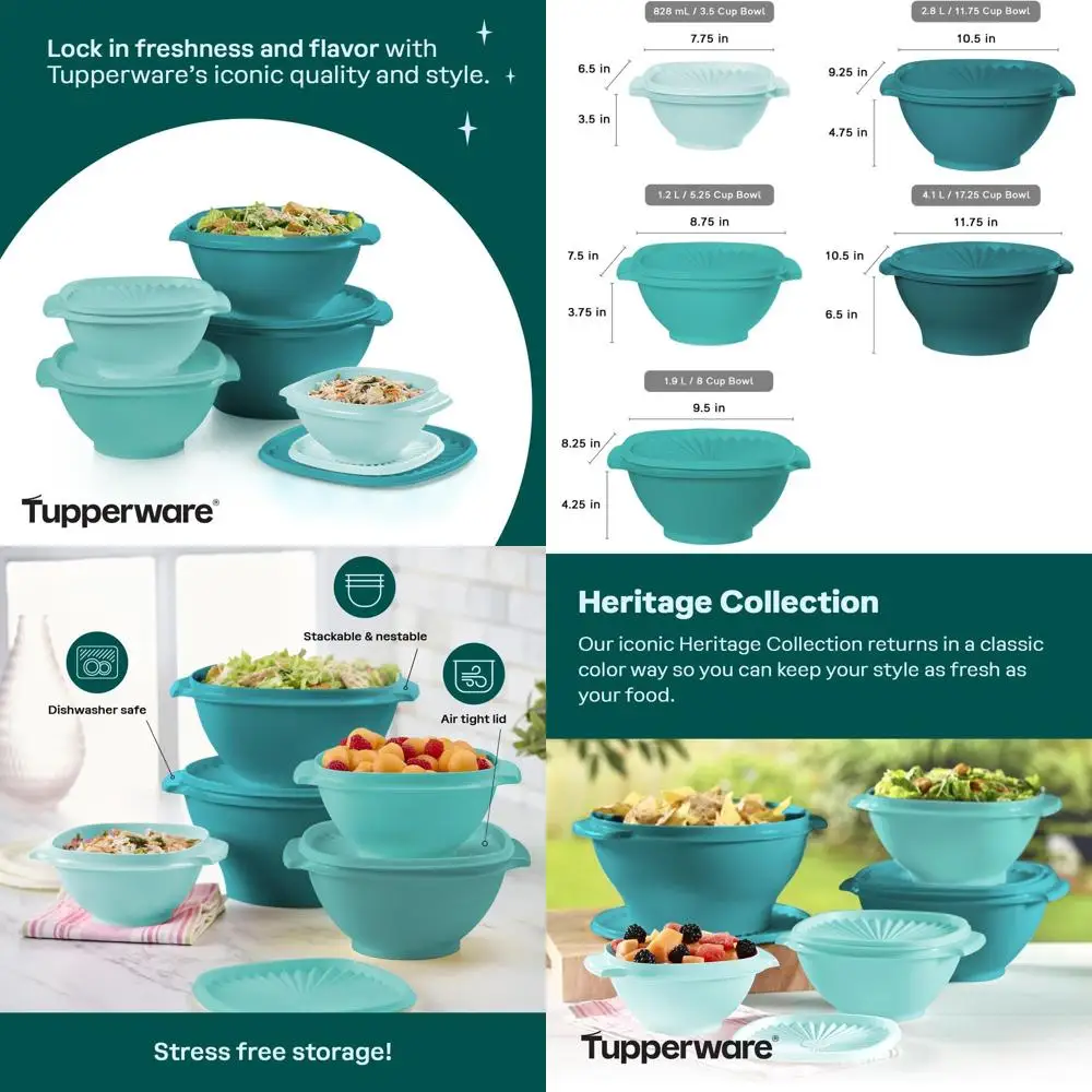 

Vintage Green 10-Piece Food Storage Set: 5 BPA-Free Bowls with Lids, Dishwasher Safe