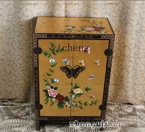 

LX Modern Chinese Style Furniture Entrance Cabinet Shoe Cabinet Storage Cabinet Gold Leaf Peony