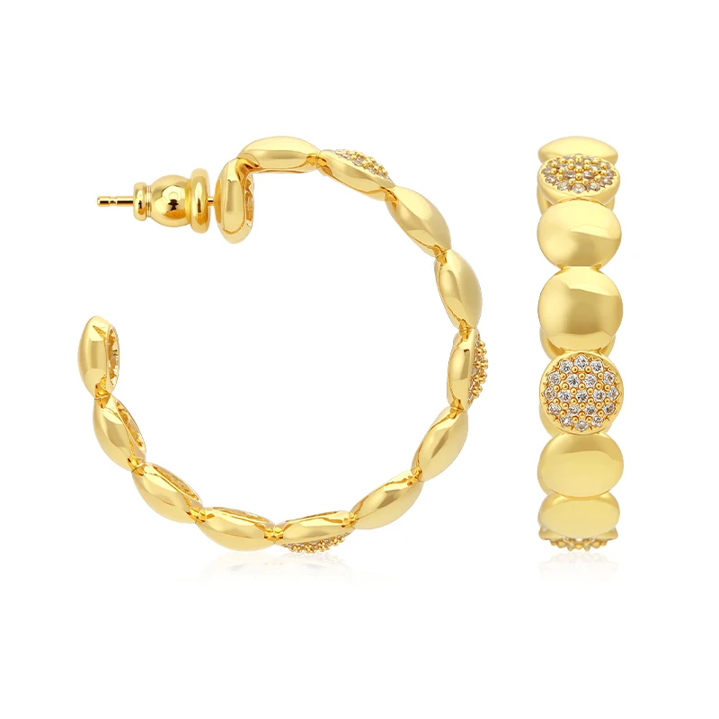 VAROLE Sparkling C-Shape Hoop Earrings Women Gold Color Round Beaded Zircon Inlaid Studded Pendiente Boucle Fashion Jewelry Gift