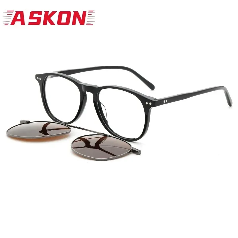 ASKON Polarized Acetate Fashion Sunglasses Man with Magnetic Clip Frame Glasses Women UV400 Outdoor Square Eyeglasses Men travel
