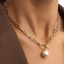 Imitation Pearl Pendant OT Buckle Necklace Women's Light Luxury Niche Temperament Versatile Long Item Accessory Fashion Jewelry