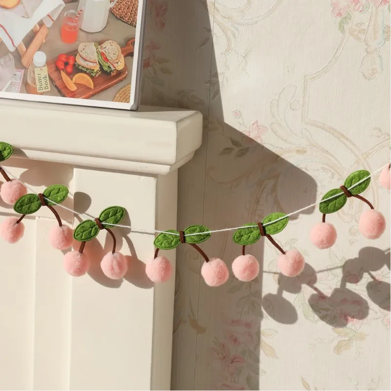 New Cherry Felt Ball Handmade Garland Hair Ball Pendant Kid Room Decoration String Wall Hanging Ornament Baby Shower Party Favor