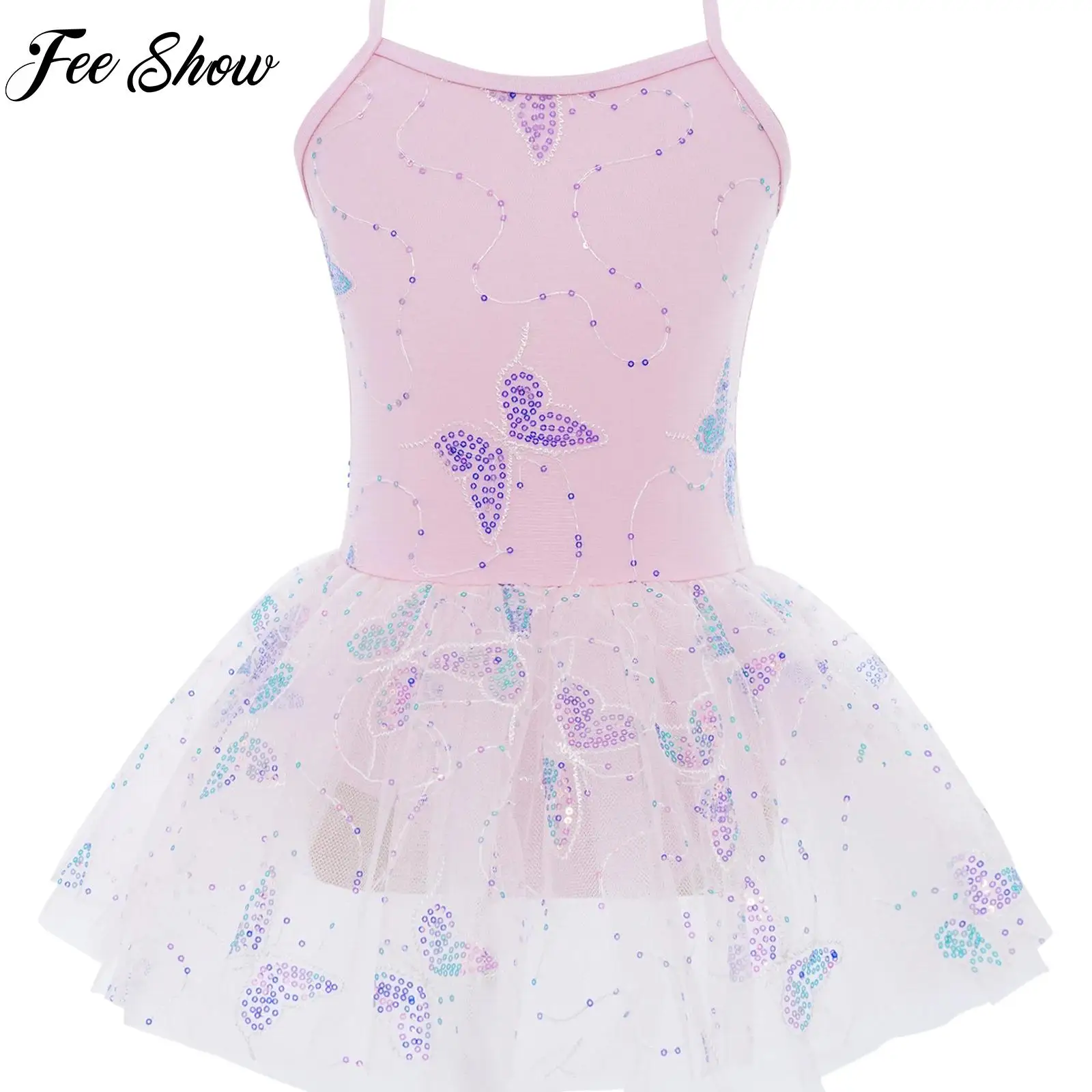 

Ballet Dress Sleeveless Ballet Leotard Girls Kids Cotton Dancewear Cross Back Sequin Butterfly Embroidery Dress Party Costumes