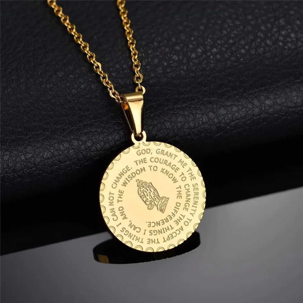 Religious Bible Praying Hands Pendant Female Silver Gold Color Stainless Steel Christian Necklace for Women Men Jewelry Gift