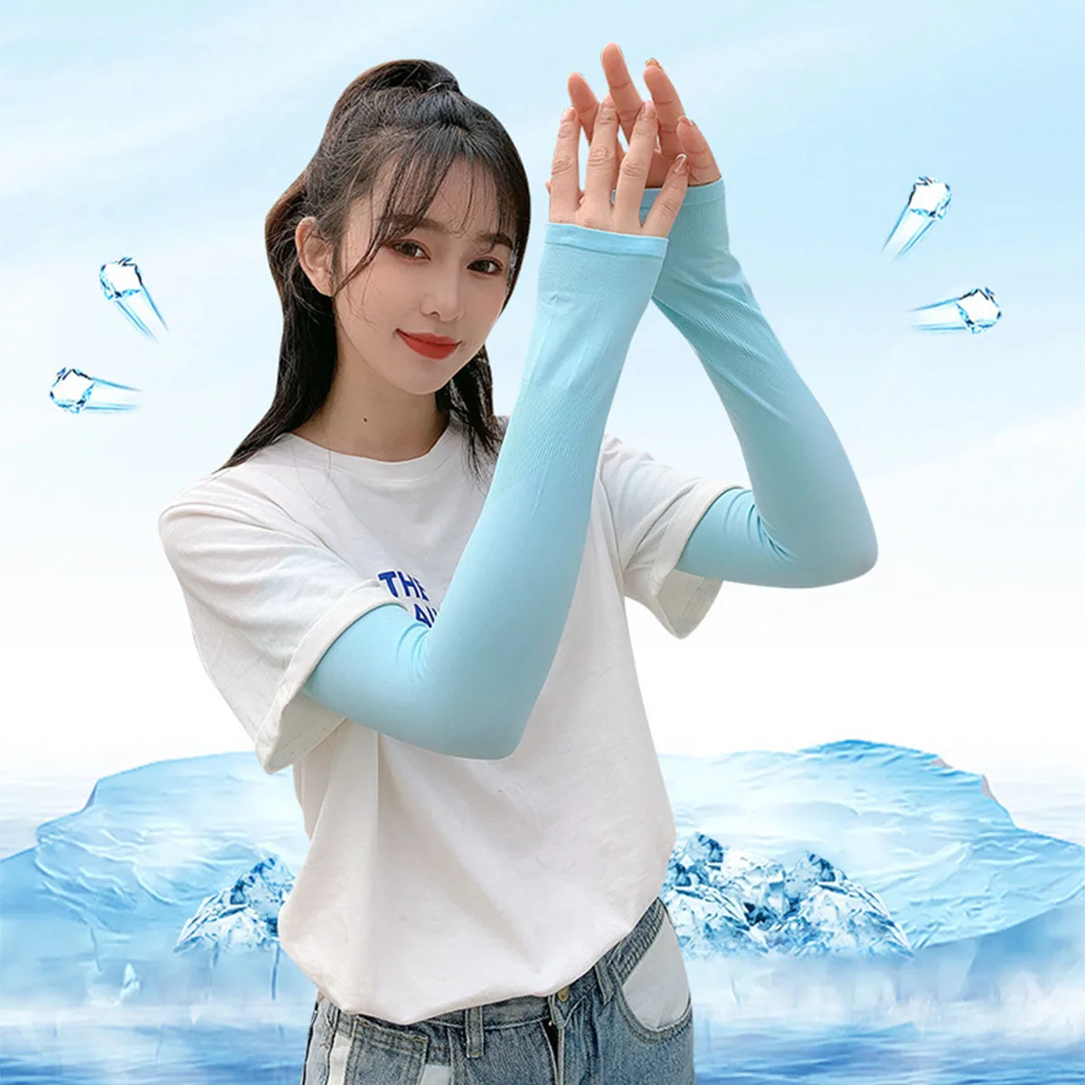 

Ice Sleeves Ice Silk Sun Protection Sleeves Outdoor Thickened Solid Color Seamless Sleeves Men And Women Sports Driving Sleeves