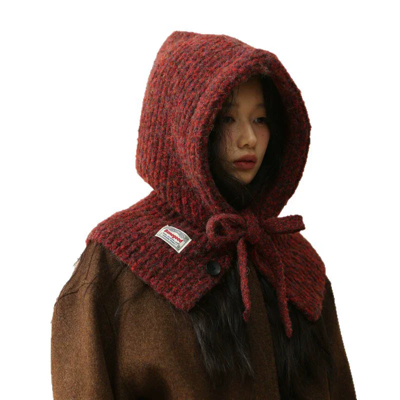 Korean-Style Lace-Up2026 Balaclava for Women New Winter Warm Hat and Scarf Integrated Hooded Neck Warmer