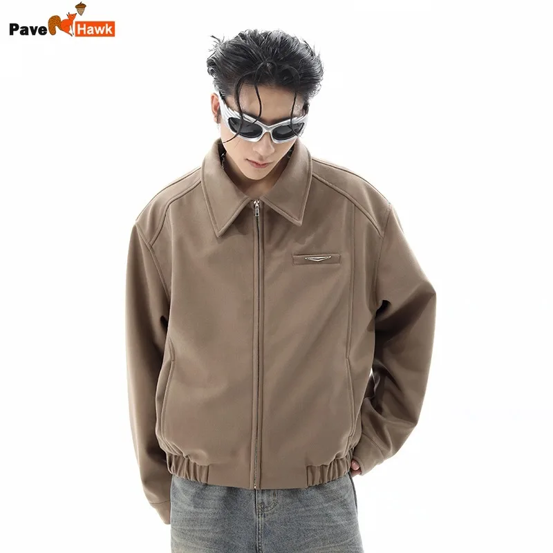 Short Pilot Jacket Mens 2024 New American Retro Trend Shoulder Pads Baseball Uniform Brown Zipper High Street Bomber Coats