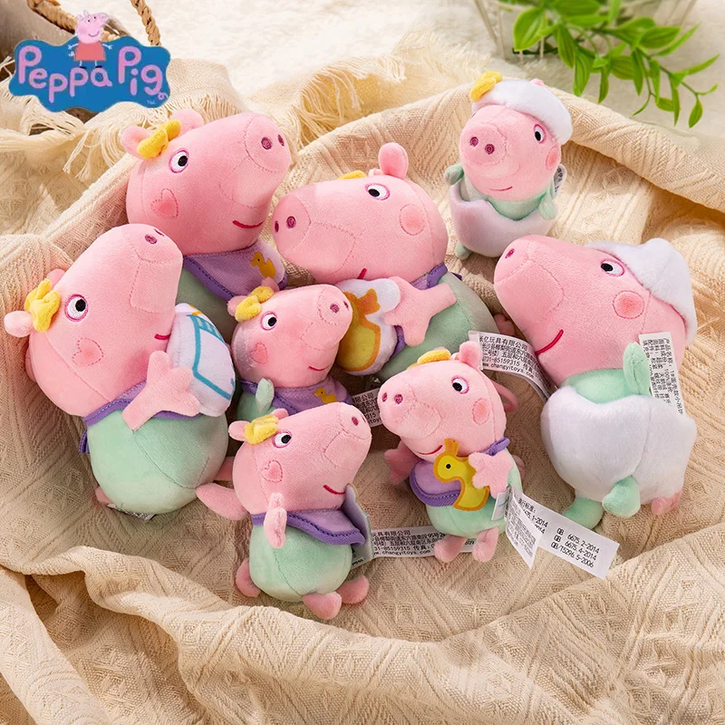 12-19cm genuíno peppa pig evie brinquedos de pelúcia george urso de pelúcia mr dinossauro dos desenhos animados anime brinquedos de pelúcia crianças presente de natal brinquedo