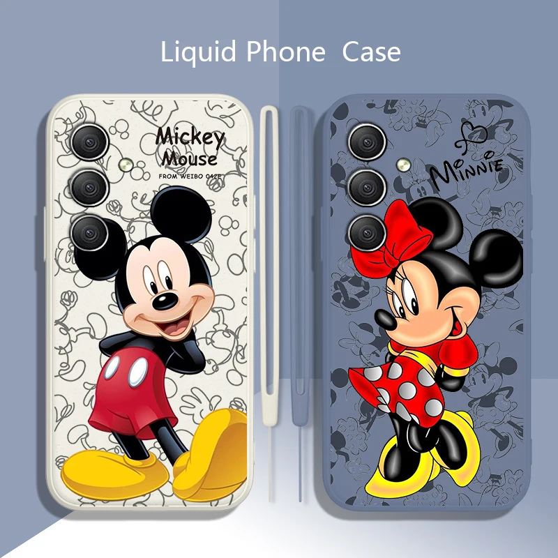 Cool Mickey Minnie Disney For Samsung  A34 A14 A52S A54 A23 A13 A73 A03Core A22 4G 5G Liquid Rope Phone Case