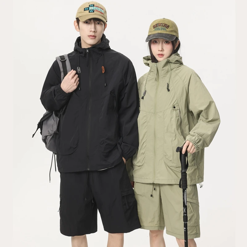 

Outdoor Jogging Training Fitness Quick Drying Breathable Sets UPF50+ Sun Protection Tracksuit Casual Sport Jacket Ice Silk Set