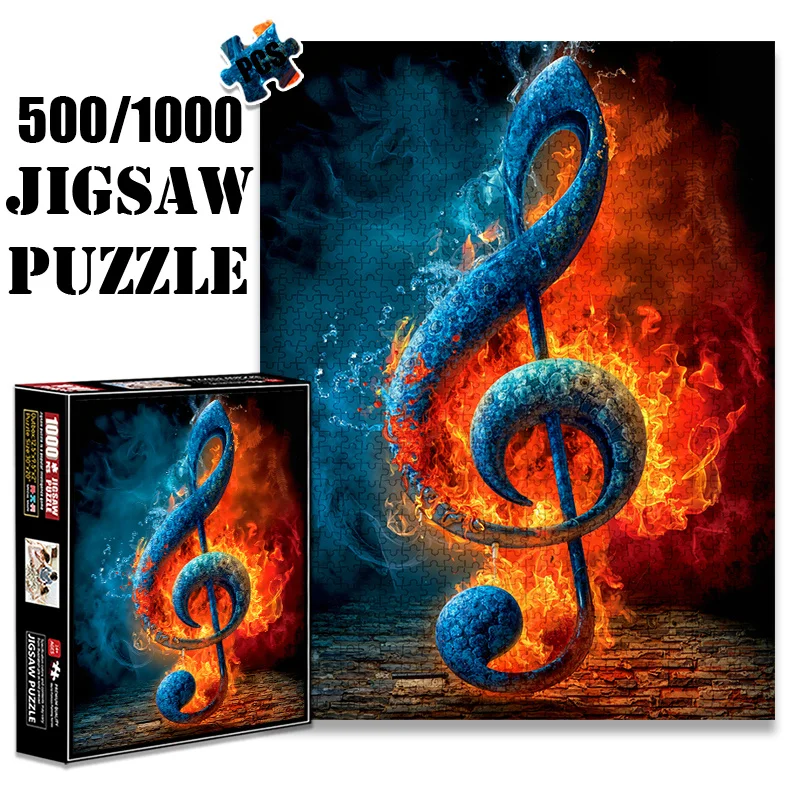 

1000 шт. головоломка для взрослых, большой размер 27,56x19,69 дюйма, футуристические музыкальные ноты, пламя и капли воды, 500 деталей бумаги, DIY Cr