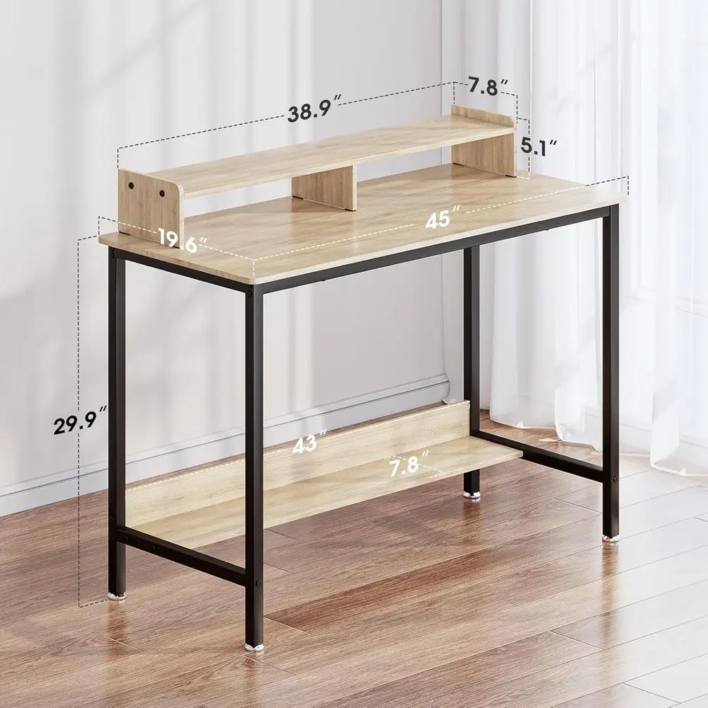 Modern 43 Wood-Tone Desk with Storage for Compact Spaces: Perfect for Home Offices & Bedrooms