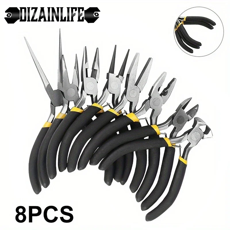 8 PCS Multi-types Plier Jewellery Hardware Making Tool Light Weight Making Beading Mini Pliers Sharp Nose Diagonal Portable 