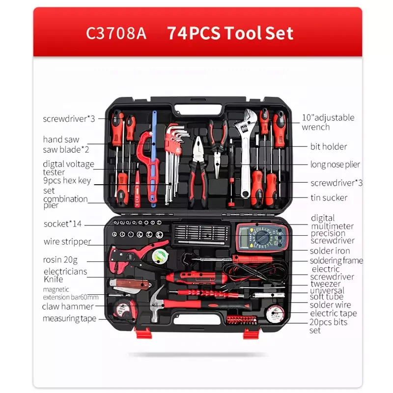 C3708A Mechanic Repair Electric Hand Tool Professional 74pcs Tool Kit Set