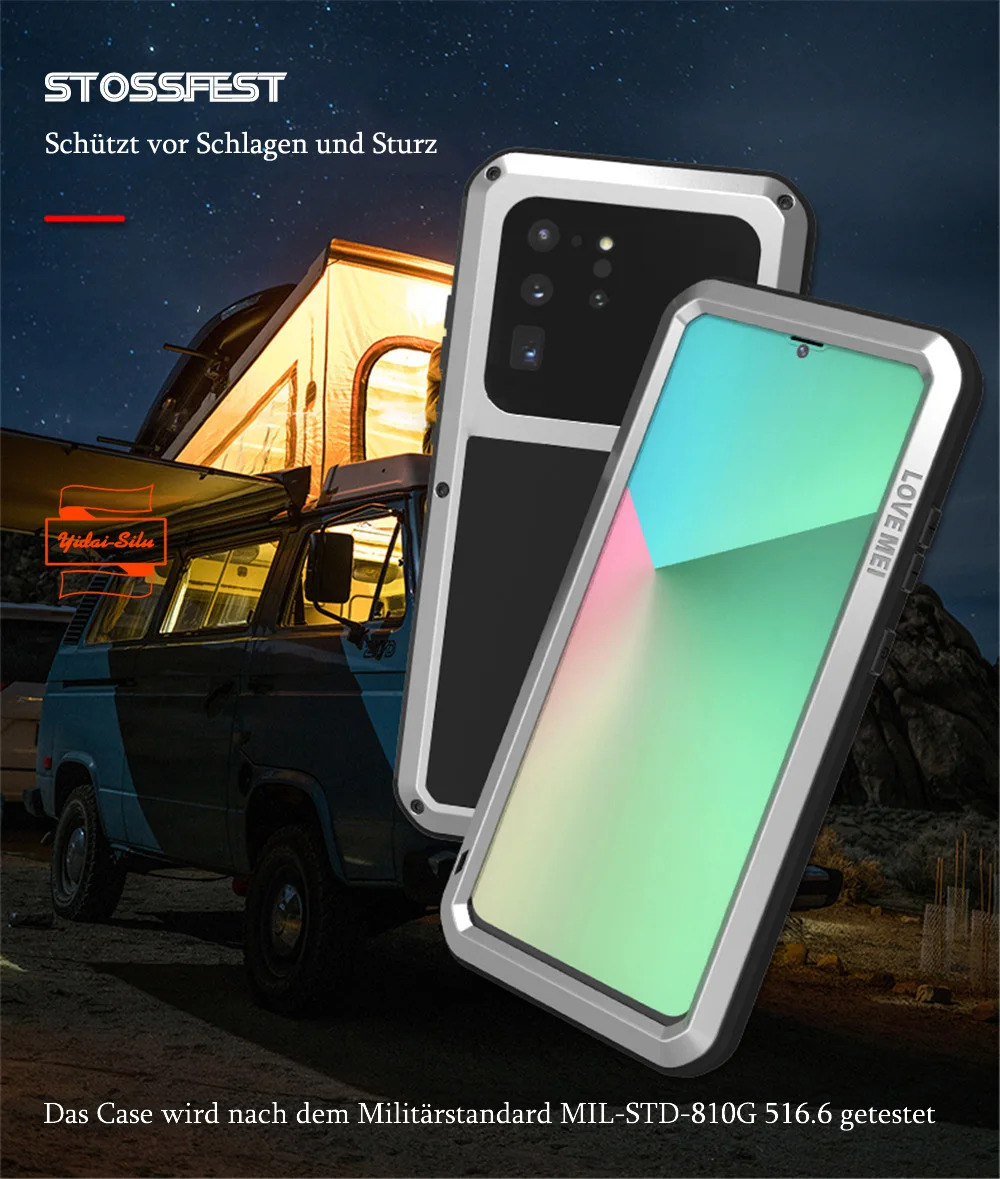 

Yidai-Silu Outdoor Waterproof Case Shockproof Dustproof Hybrid Metal TPU Bumper Display Glass Cover for Samsung Note 20 Ultra