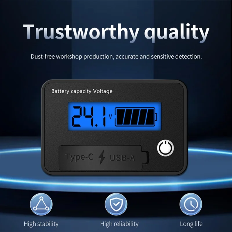 A02F-DC 8-30V LCD Digital Battery Voltmeter Capacity Indicator Lithium Acid Battery Voltage Tester Meter Tool Typec Output