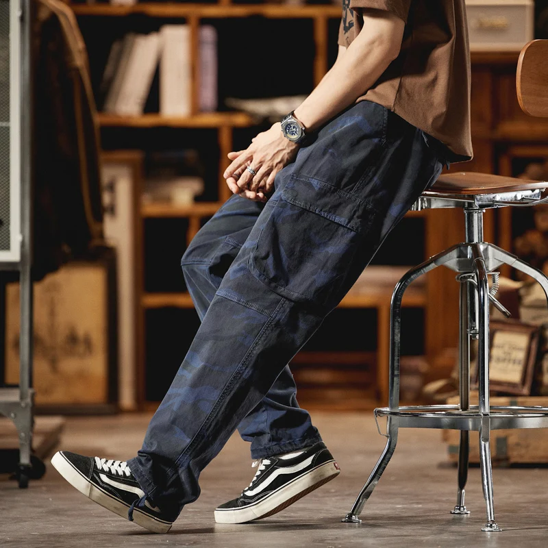 ربيع الخريف النمط الأمريكي خمر فضفاضة تناسب الرجال مستقيم الساق السراويل البضائع متعددة جيب في الهواء الطلق التمويه السراويل عبر الحدود