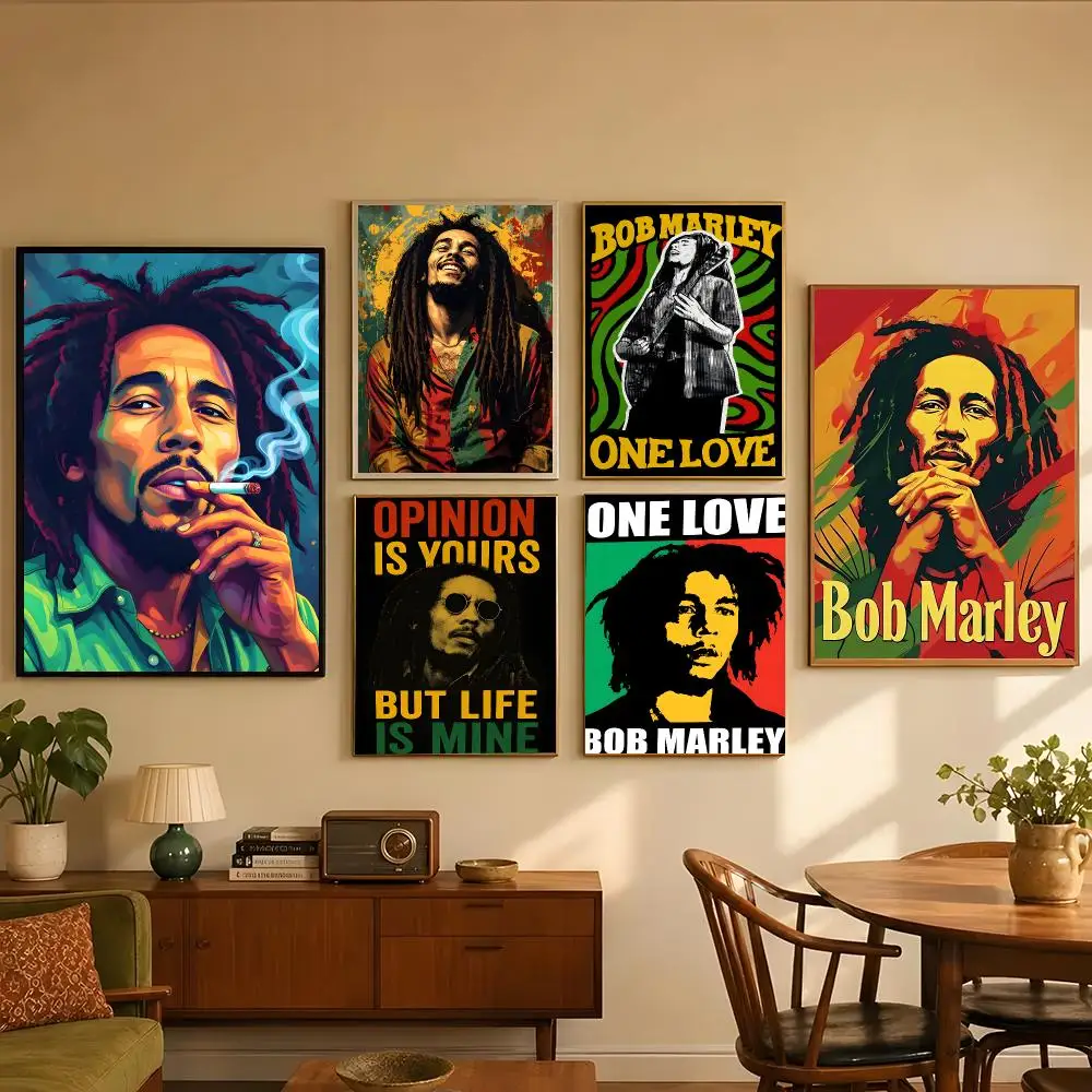 B-Bob Marley Poster Poster self‑adhesive Modern Wall Art Poster Print, Vintage Poster Room Decor for Living Room Bedroom