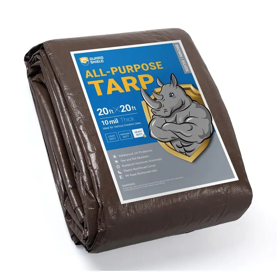 

Tarps Heavy Duty Waterproof 20x20 Feet Brown Bright Silver Poly Tarp Cover Square Outdoor Thick UV Resistant Tarpaulin with Grom