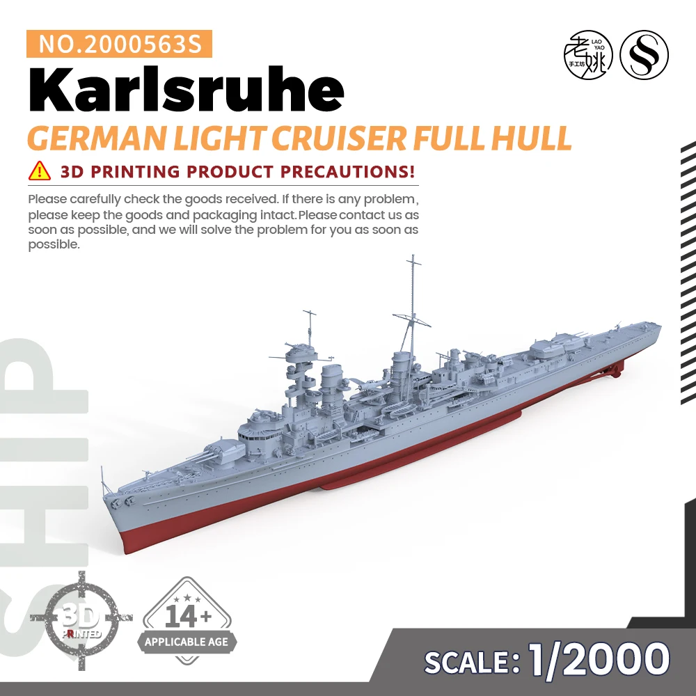 

SSMODEL SS563S 1/2000 Military Model Kit German Karlsruhe Light Cruiser Full Hull WWII WAR GAMES