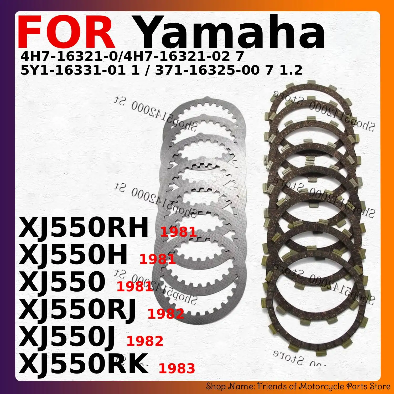 Clutch Friction Disc Plate For Yamaha XJ550 XJ550RJ XJ550J XJ550RH XJ550H XJ550RK OEM:4H7-16321-0/4H7-16321-02 7 5Y1-16331-01 1