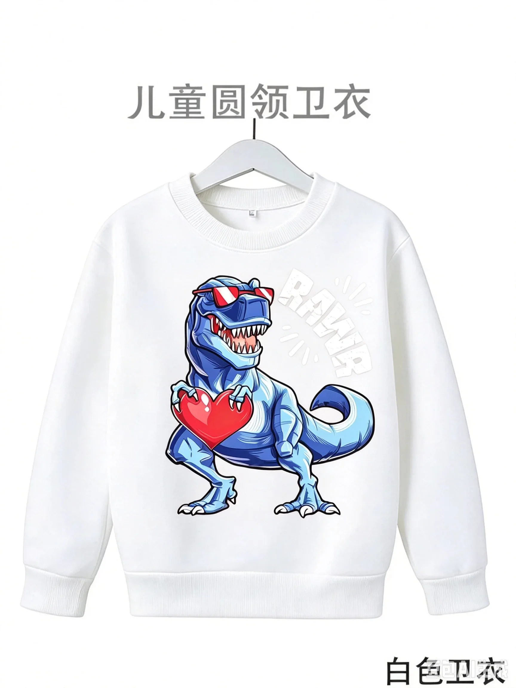 New Autumn/Winter Christmas Style Boys' Fleece-Lined Sweatshirt with Dinosaur and Heart Print - Casual Style, Regular Fit