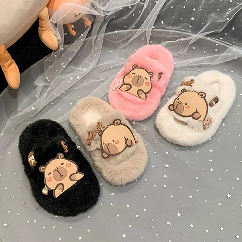 

Креативные детские теплые тапочки с капибарой, плюшевые тапочки с изображением животных на резиновой подошве, пушистая длинная плюшевая зимняя домашняя обувь для дома