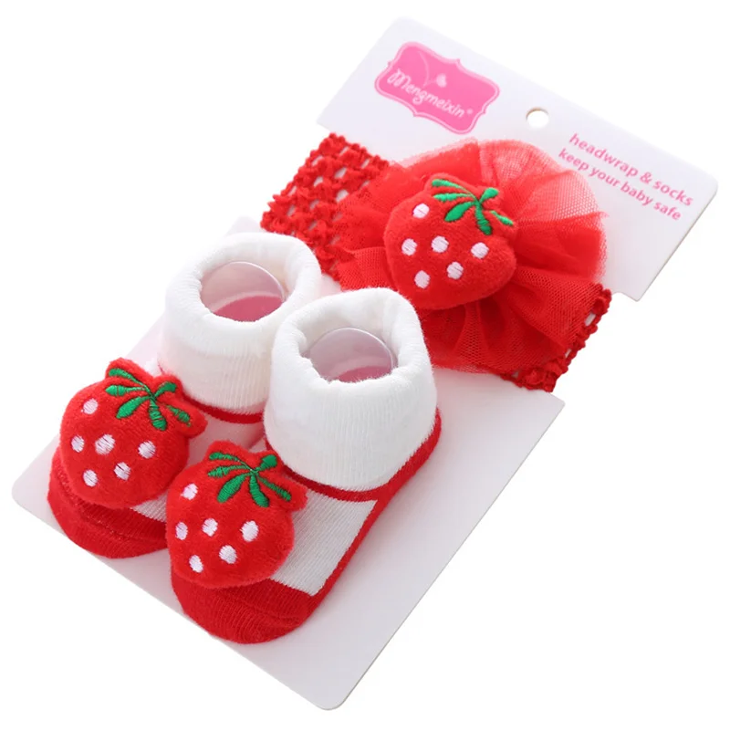 

Cartoon Cute Newborn Baby Girl Headband Socks Pack 2pcs Set Autumn Winter 0-12M Toddler Infant Girls Princess Headwear Socks