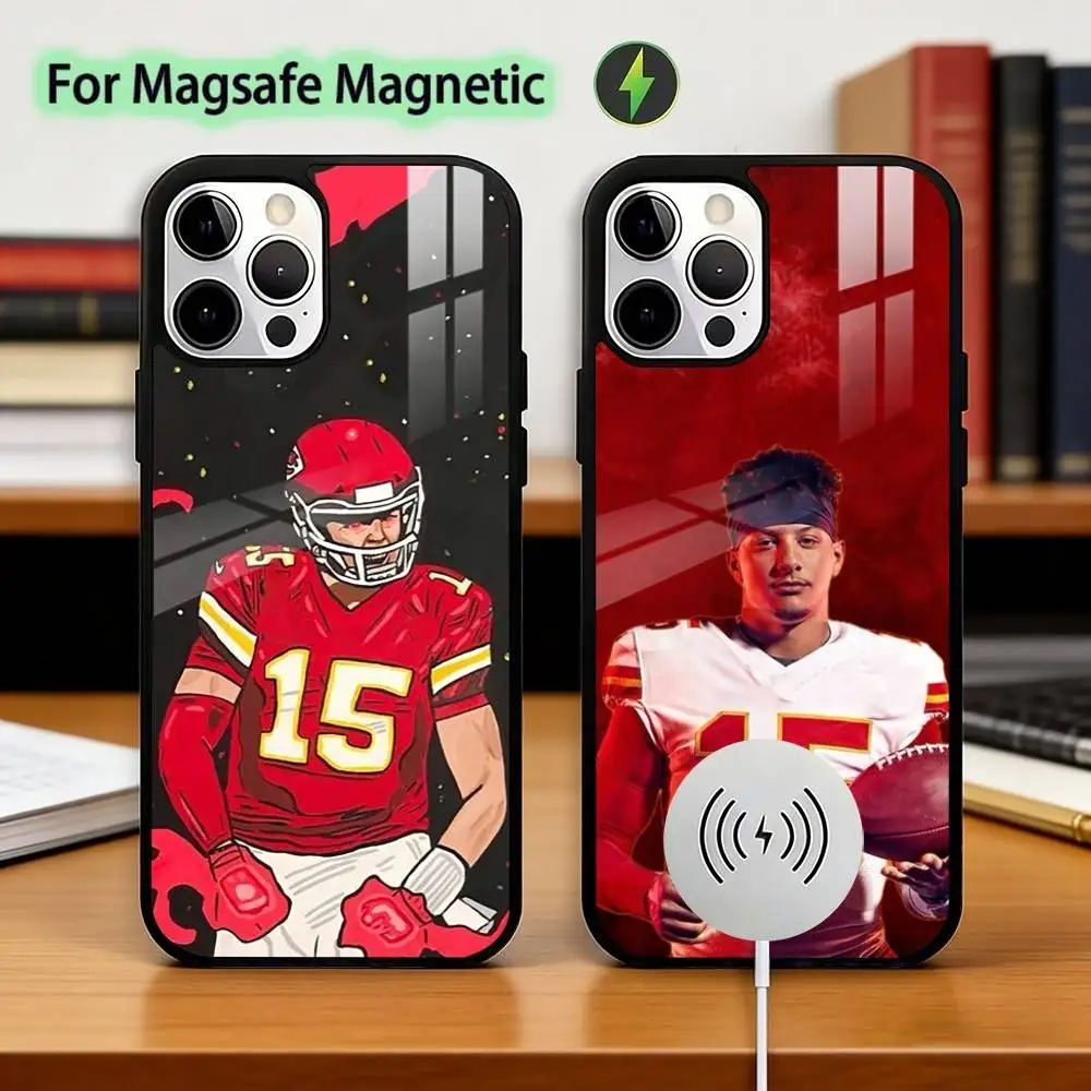 Funda para Teléfono con Diseño de Patrick Mahomes de Fútbol Americano para iPhone 17, 16, 15, 14, 13, 12, 11 Plus, Pro, Magnética para Carga Inalámbrica Magsafe