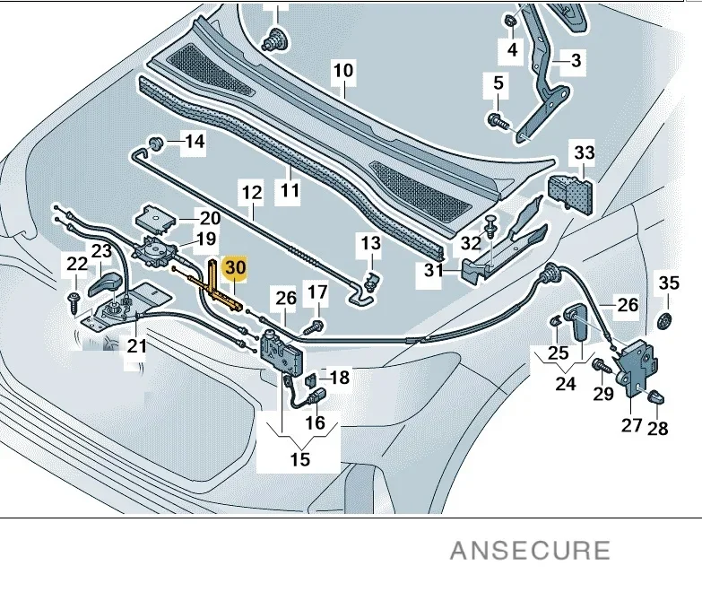 

Трос замка капота переднего капота для Audi Q4 E-Tron 2022-2026 89A823528