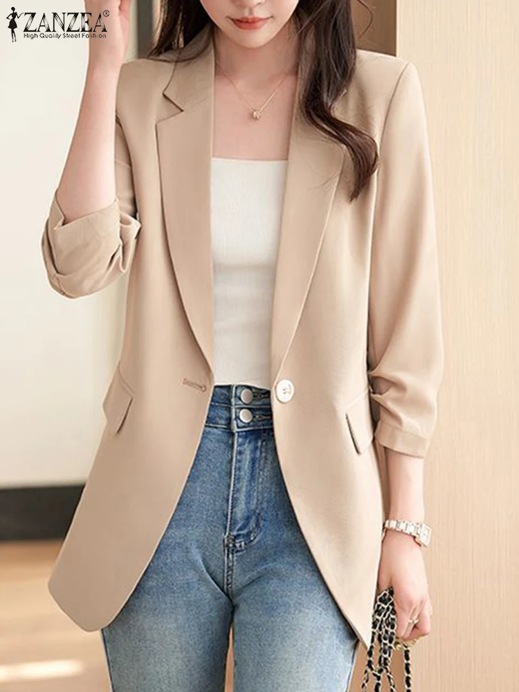 Frauen Revers Hals 3/4 Ärmel dünne Mäntel Herbst elegant ol Arbeit Blazer 2024 Zanzea lässig solide Pendler Jacken Lady Tops Shirt