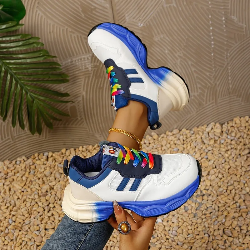 Spring and Autumn Women's Color Blocking Shoes Comfortable Wedge Heel Sneakers New Women Vintage Shallow Mouth Vulcanized Shoes