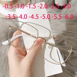 Big Size Square Myopia Glasses for Women Men Eyeglasses Metal Frame Prescription Eyewear 0~-6.0 Diopter