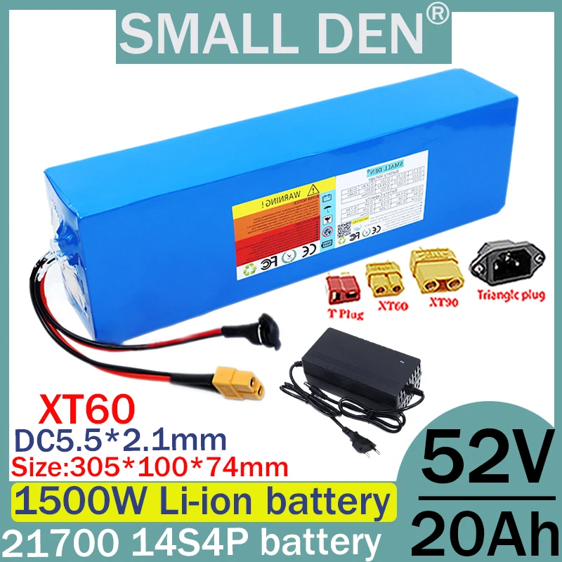 52V 20ah 21700 14S4p lithium battery pack with high power and built-in 30A BMS, suitable for camping travel +2A 3A 5A charger