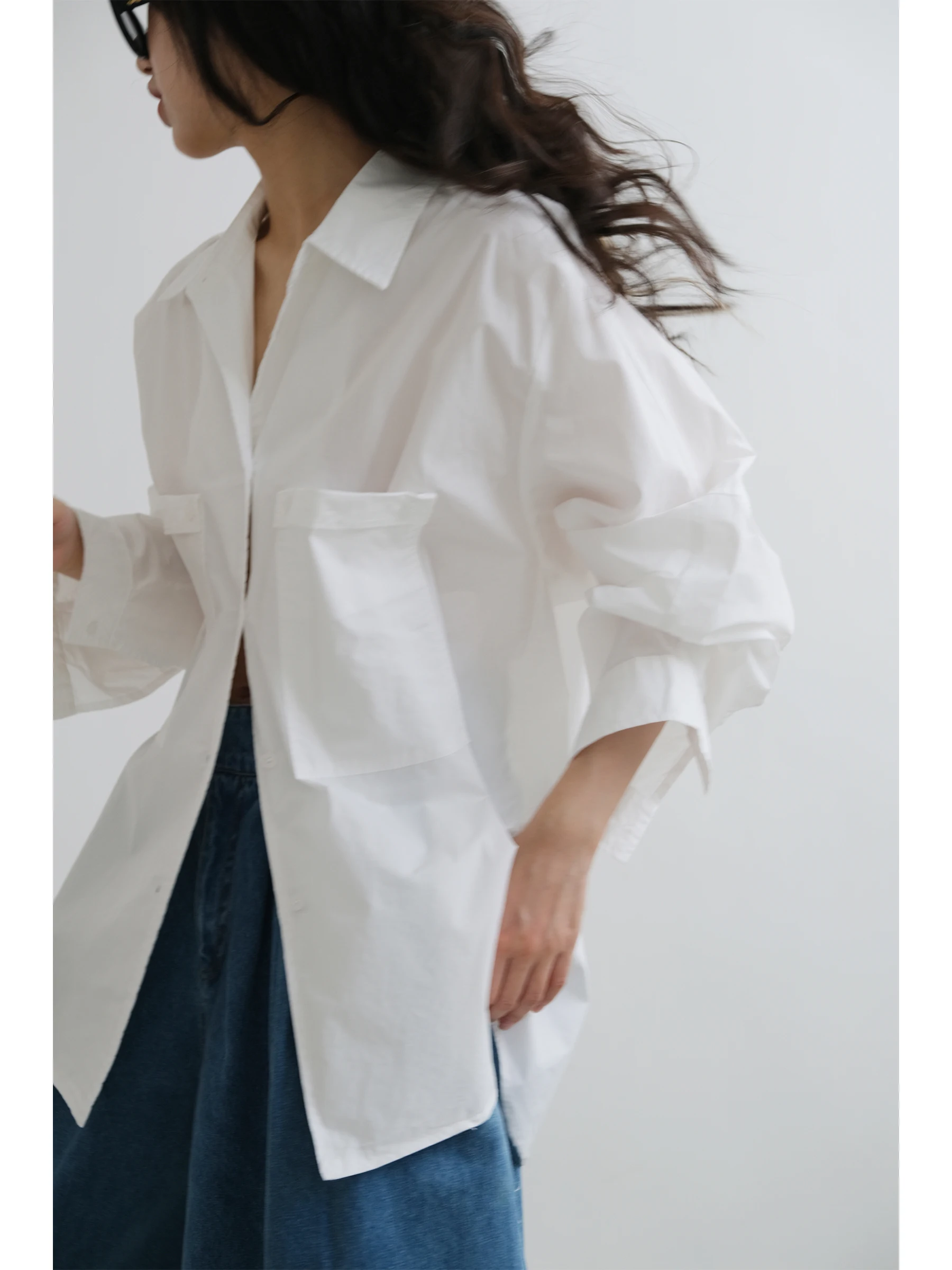 

VG Corridor Pure Color irt with Large kets Trimmed Top Women's Busin Casual Cotton Long Sve Moisture ng